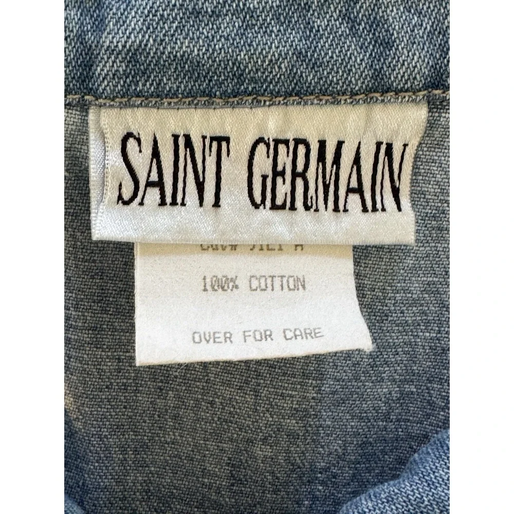 Vintage Saint Germain Denim Vest Womens 2X Made USA Gold Button Western Boho 90s